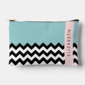 Zwart-wit Zigzag, Chevron, Blauw, Jouw naam Etui (Voorkant)