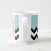 Zwart-wit Zigzag, Chevron, Blauw, Jouw naam Extra Grote Beker (Achterkant)