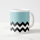 Zwart-wit Zigzag, Chevron, Blauw, Jouw naam Extra Grote Beker (Voorkant rechts)