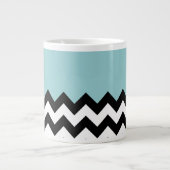 Zwart-wit Zigzag, Chevron, Blauw, Jouw naam Extra Grote Beker (Voorkant)