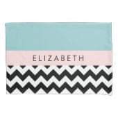 Zwart-wit Zigzag, Chevron, Blauw, Jouw naam Kussensloop (Voorkant)