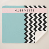 Zwart-wit Zigzag, Chevron, Blauw, Jouw naam Sherpa Deken (Voorkant (horizontaal))