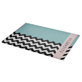 Zwart-wit Zigzag, Chevron, Blauw, Jouw naam Snijplank (Hoek)