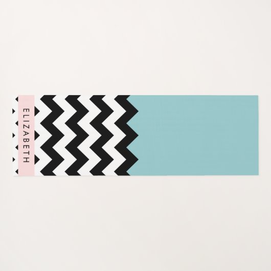 Zwart-wit Zigzag, Chevron, Blauw, Jouw naam Yogamat (Achterkant (horizontaal))