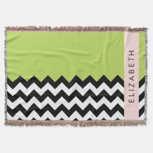 Zwart-wit Zigzag, Chevron, Groen, Jouw naam Deken