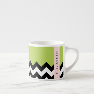 Zwart-wit Zigzag, Chevron, Groen, Jouw naam Espresso Kop