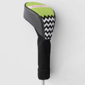 Zwart-wit Zigzag, Chevron, Groen, Jouw naam Golfheadcover (Schuin)