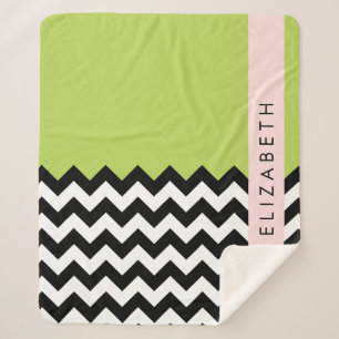 Zwart-wit Zigzag, Chevron, Groen, Jouw naam Sherpa Deken