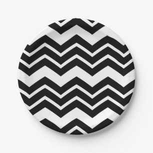 Zwart Wit Zigzag Chevron Patroon Ontwerp Papieren Bordje