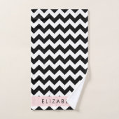 Zwart-wit Zigzag, Chevron Pattern, Jouw naam Bad Handdoek (Handdoek)
