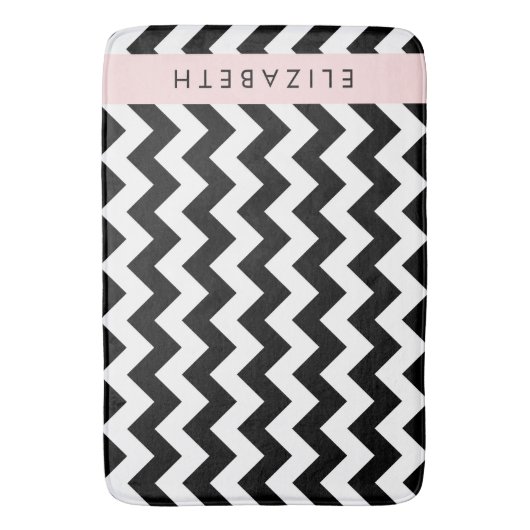 Zwart-wit Zigzag, Chevron Pattern, Jouw naam Badmat (Voorkant Verticaal)