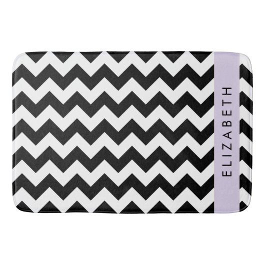 Zwart-wit Zigzag, Chevron Pattern, Jouw naam Badmat (Voorkant)