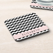 Zwart-wit Zigzag, Chevron Pattern, Jouw naam Bier Onderzetter (Linkerzijde)