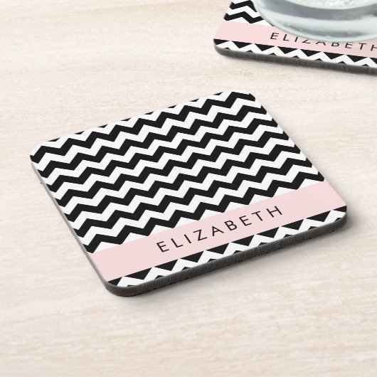 Zwart-wit Zigzag, Chevron Pattern, Jouw naam Bier Onderzetter (Linkerzijde)