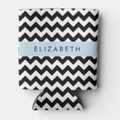 Zwart-wit Zigzag, Chevron Pattern, Jouw naam Blikjeskoeler (Voorkant)