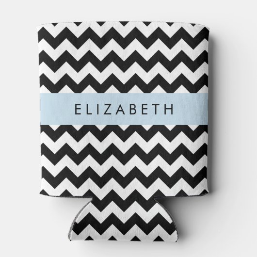 Zwart-wit Zigzag, Chevron Pattern, Jouw naam Blikjeskoeler (Achterkant)