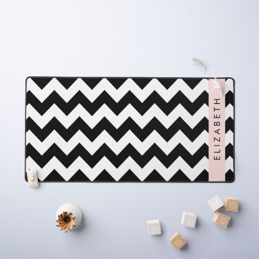 Zwart-wit Zigzag, Chevron Pattern, Jouw naam Bureaumat (Kindertafel)