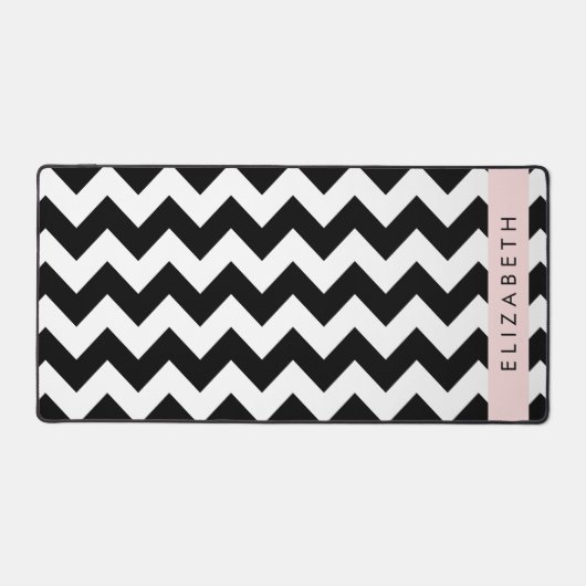 Zwart-wit Zigzag, Chevron Pattern, Jouw naam Bureaumat (Voorkant)