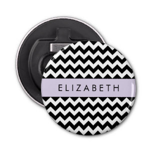 Zwart-wit Zigzag, Chevron Pattern, Jouw naam Button Flesopener