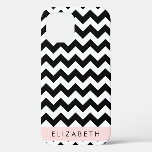 Zwart-wit Zigzag, Chevron Pattern, Jouw naam Case-Mate iPhone Case (Achterkant)