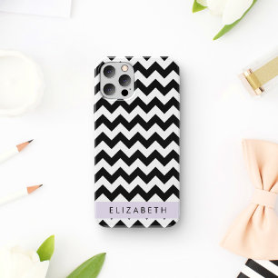 Zwart-wit Zigzag, Chevron Pattern, Jouw naam iPhone 12 Pro Hoesje