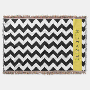 Zwart-wit Zigzag, Chevron Pattern, Jouw naam Deken