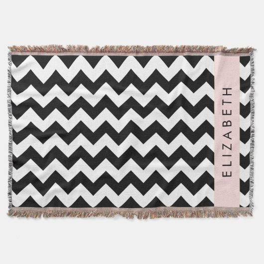 Zwart-wit Zigzag, Chevron Pattern, Jouw naam Deken (Voorkant)
