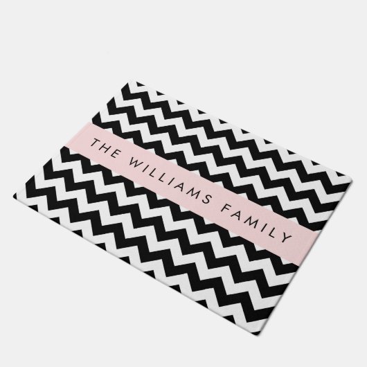 Zwart-wit Zigzag, Chevron Pattern, Jouw naam Deurmat (Schuin)