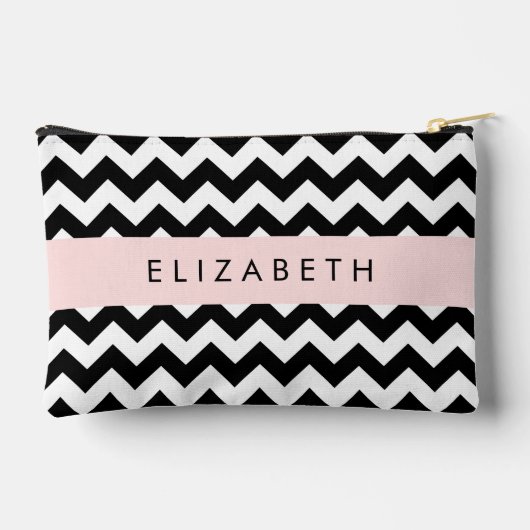 Zwart-wit Zigzag, Chevron Pattern, Jouw naam Etui (Achterkant)