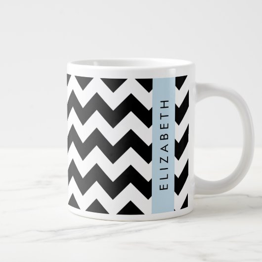 Zwart-wit Zigzag, Chevron Pattern, Jouw naam Extra Grote Beker (Rechts)