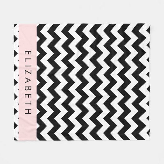 Zwart-wit Zigzag, Chevron Pattern, Jouw naam Fleece Deken (Voorkant (Horizontaal))