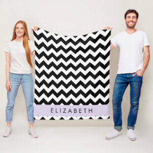 Zwart-wit Zigzag, Chevron Pattern, Jouw naam Fleece Deken