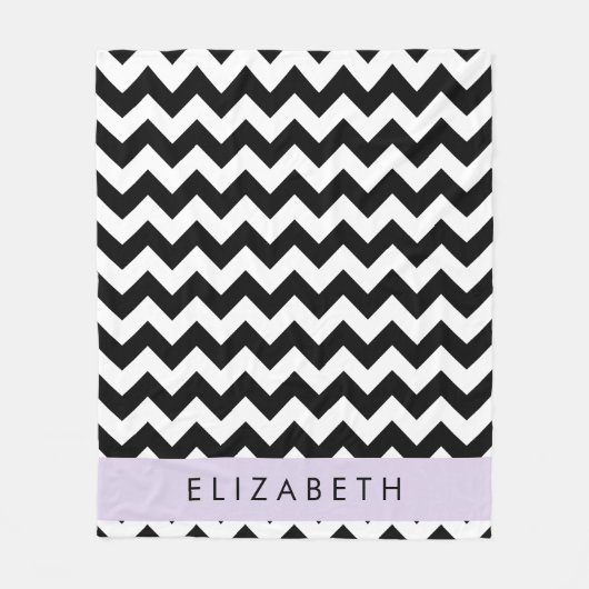 Zwart-wit Zigzag, Chevron Pattern, Jouw naam Fleece Deken (Voorkant)