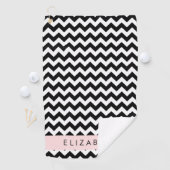 Zwart-wit Zigzag, Chevron Pattern, Jouw naam Golfhanddoek (Insitu)