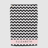 Zwart-wit Zigzag, Chevron Pattern, Jouw naam Golfhanddoek (Voorkant)