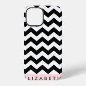 Zwart-wit Zigzag, Chevron Pattern, Jouw naam iPhone Hoesje (Achterkant)