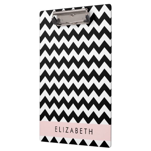 Zwart-wit Zigzag, Chevron Pattern, Jouw naam Klembord (Links)