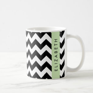 Zwart-wit Zigzag, Chevron Pattern, Jouw naam Koffiemok