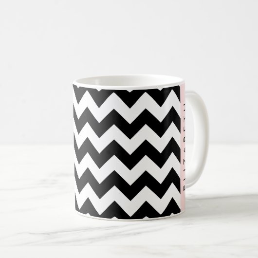 Zwart-wit Zigzag, Chevron Pattern, Jouw naam Koffiemok (Voorkant rechts)