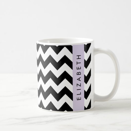 Zwart-wit Zigzag, Chevron Pattern, Jouw naam Koffiemok (Rechts)