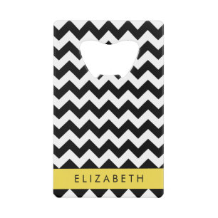 Zwart-wit Zigzag, Chevron Pattern, Jouw naam Kredietkaart Flessenopener