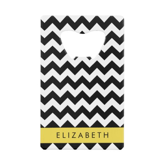 Zwart-wit Zigzag, Chevron Pattern, Jouw naam Kredietkaart Flessenopener (Voorkant)