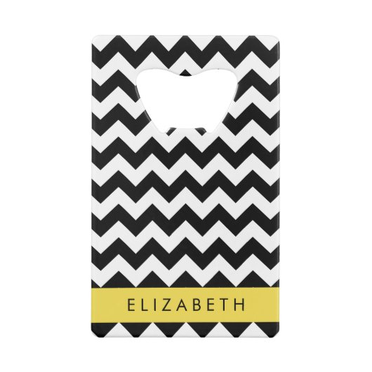 Zwart-wit Zigzag, Chevron Pattern, Jouw naam Kredietkaart Flessenopener (Achterkant)