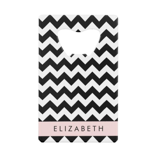 Zwart-wit Zigzag, Chevron Pattern, Jouw naam Kredietkaart Flessenopener (Voorkant)