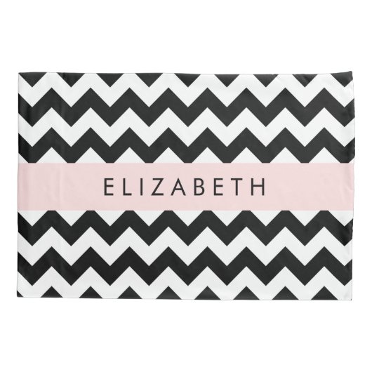 Zwart-wit Zigzag, Chevron Pattern, Jouw naam Kussensloop (Achterkant)