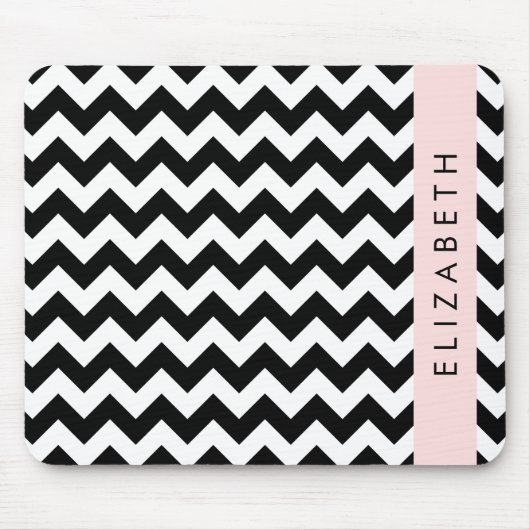 Zwart-wit Zigzag, Chevron Pattern, Jouw naam Muismat (Voorkant)