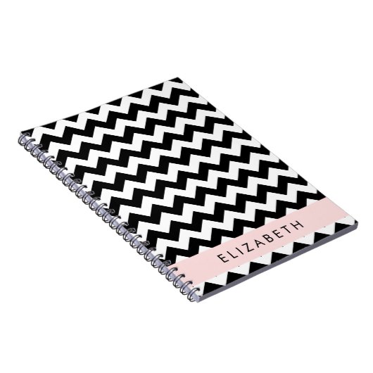 Zwart-wit Zigzag, Chevron Pattern, Jouw naam Notitieboek (Rechterzijde)