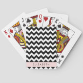 Zwart-wit Zigzag, Chevron Pattern, Jouw naam Pokerkaarten (Achterkant)