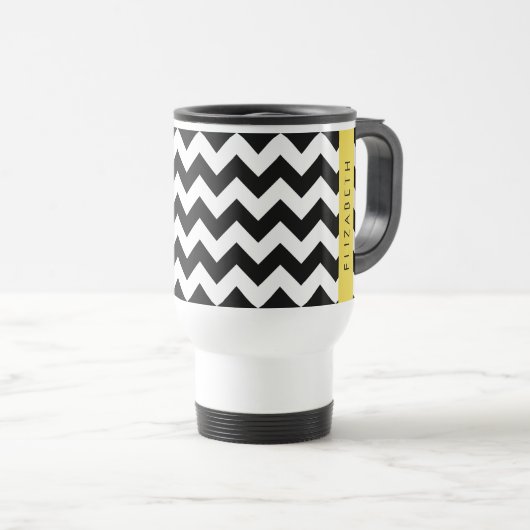 Zwart-wit Zigzag, Chevron Pattern, Jouw naam Reisbeker (Voorkant rechts)