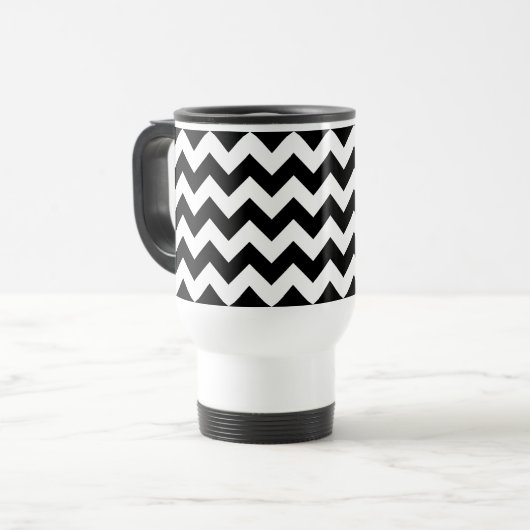 Zwart-wit Zigzag, Chevron Pattern, Jouw naam Reisbeker (Voorkant links)